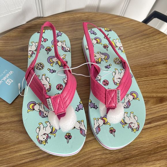 New WateLves Girls Flip Flops Pink Size 2-3 Toddler Unicorn New - Picture 1 of 13